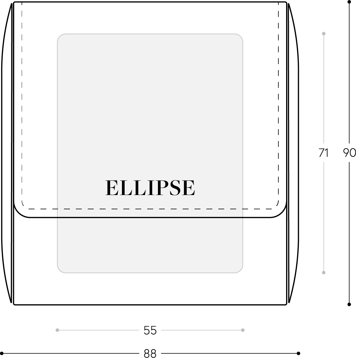 Delve into the intricacies of our luxury watch rolls with this comprehensive front elevation depiction. This technical drawing offers a close look at the watch roll's frontal view, unveiling the meticulous design that combines form and function seamlessly. It showcases not only the elegant exterior case but also provides a visual representation of the interior cushion's precise dimensions.

The attention to detail in this illustration mirrors our dedication to craftsmanship, ensuring your cherished timepieces find a secure and stylish sanctuary. As a connoisseur of fine watches or a thoughtful gift-giver, you'll appreciate the commitment to quality evident in every aspect of our luxury watch rolls.

Experience the epitome of watch storage excellence and explore the perfect match for your valuable watches. Immerse yourself in a world of precision, sophistication, and protection that our luxury watch rolls offer.